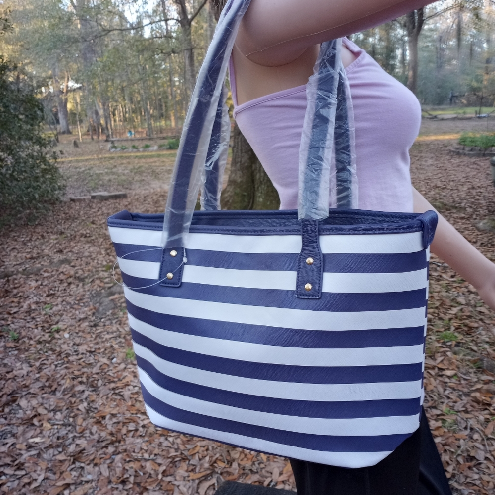 NEW!!! BLUE & WHITE STRIPED PURSE/TOTE BAG